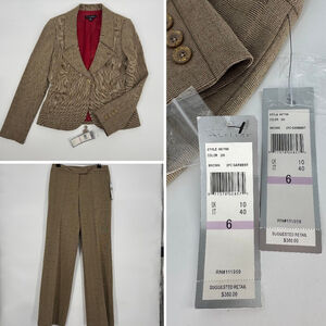 NWT Atelier Tan Gold Brown Plaid Pantsuit Size 6 Interview